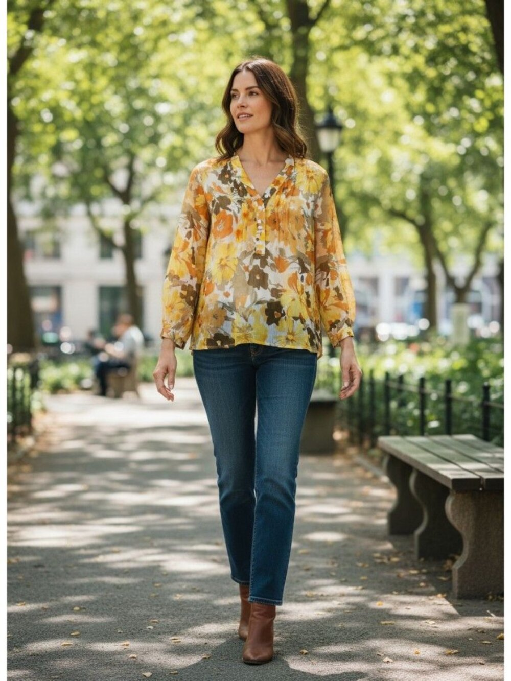 Coldwater Creek Womens Yellow Floral Sheer Button-Front Blouse PXL 16 Polyester
